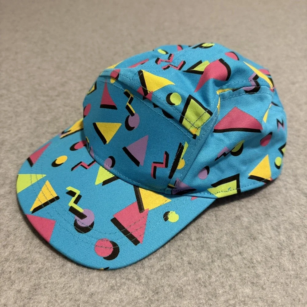 Spirit Halloween 80s 90s Disco Hat Cap Blue Geo Print Retro Snapback Costume
